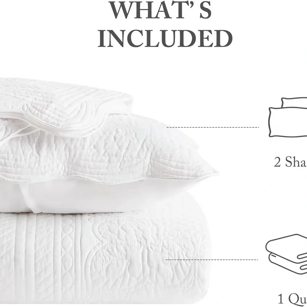 Madison Park Damask Coverlet Quilt Set Queen Cottage White 3PC Bedding Medallion